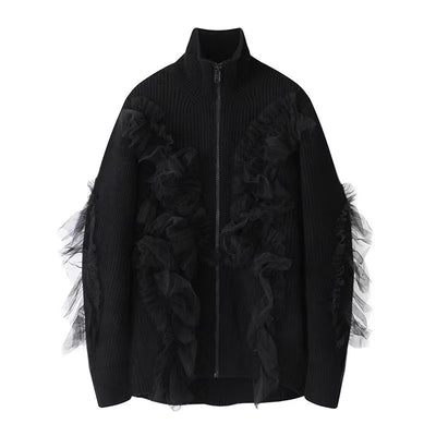 Cardigan Tejido con Cuello Alto y Detalles en Malla para Otoño e Invierno - Image 3