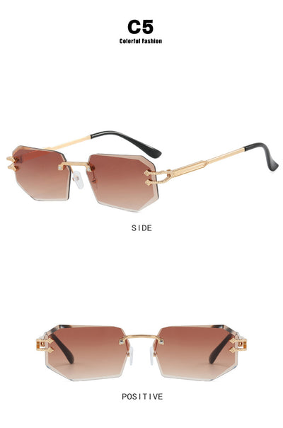 Rimless octagonal clear lens glasses with silver-toned metal temples and black ear tips, featuring decorative accents. - Image 15