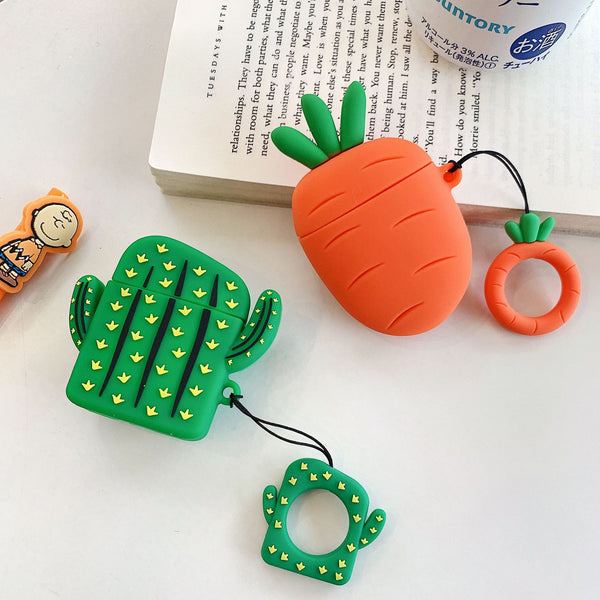 Fundas de Silicona para AirPods - Diseño Cactus y Zanahoria Verano