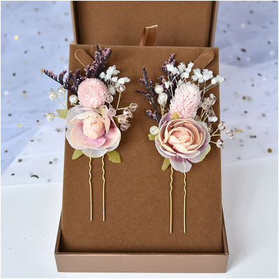 Tocado Nupcial de Tres Piezas con Flores Secas y Rosas - Image 2