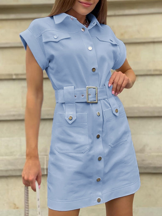 Vestido Cardigan Denim Cintura Media Clásico - Image 3