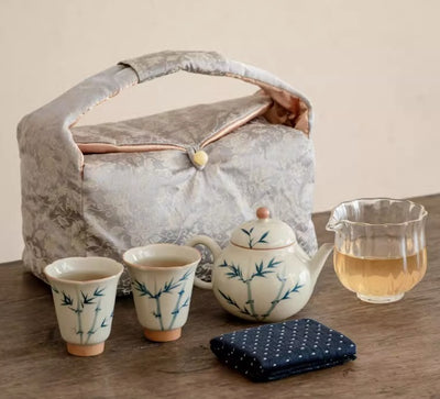 Juego de Té Gaiwan Porcelana Pintada a Mano con Diseño Bambú Azul - Image 18
