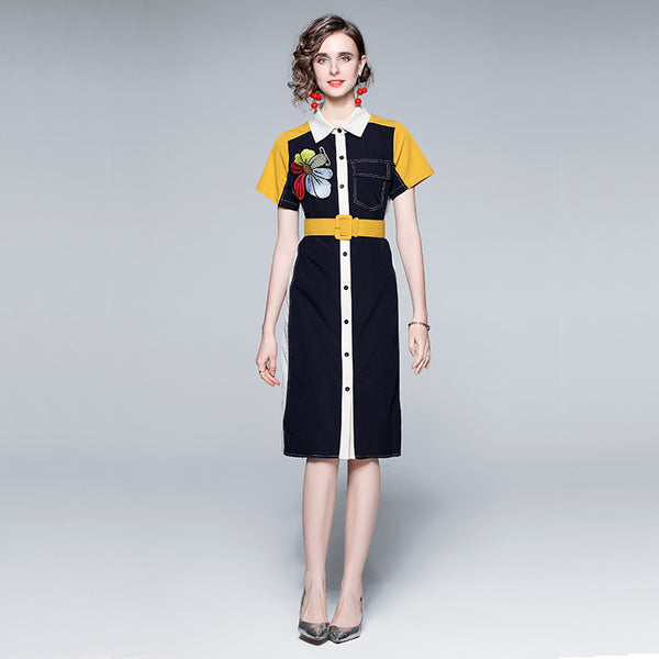 Vestido Camisero con Bordado y Cuello Solapa