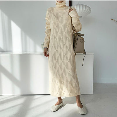 Vestido Suéter Largo Cálido Sobre la Rodilla - Diseño Liso y Acogedor - Image 5