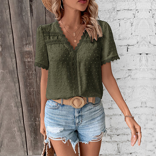 Blusa Escote V Encaje Mujer Color Liso - Image 6