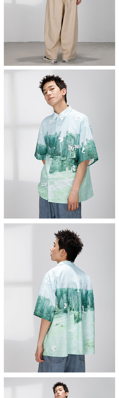 Camisa Retro Suelta con Estampado Completo de Manga Corta - Image 7