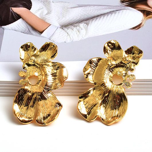 Aretes de Flores Exageradas con Metal Simétrico - Estilo Europeo y Americano