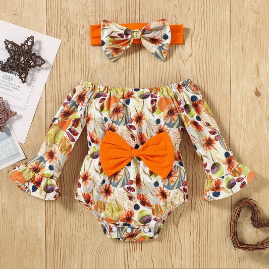 Conjunto de Romper con Mangas Acampanadas y Estampado Floral para Niñas