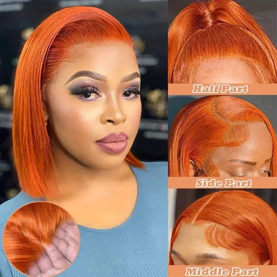 Peluca Bob Liso Jengibre Naranja Cabello Natural 13x4 - Image 9