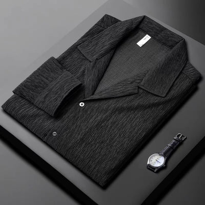 Camisa Manga Larga Cuello Cubano con Pliegues para Hombre - Image 6
