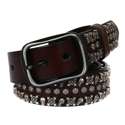 Cinturón de Cuero Genuino para Hombre Estilo Punk con Remaches y Calavera - Image 4