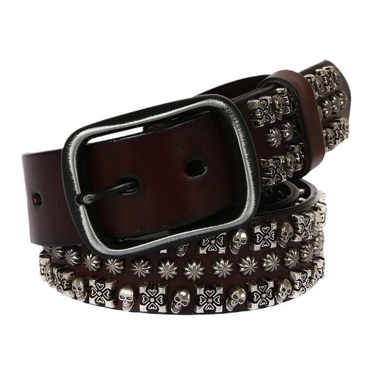 Cinturón de Cuero Genuino para Hombre Estilo Punk con Remaches y Calavera - Image 4