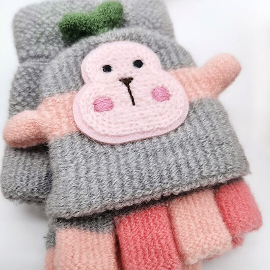 Guantes de Lana Tejida de Medio Dedo con Diseño de Mono - Image 14