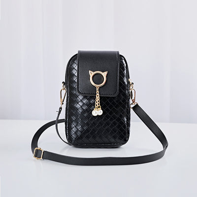 Bolsa Bandolera Tejida para Celular con Borla de Perlas - Image 4