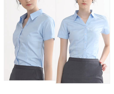 Blusa Blanca Manga Corta Cuello V para Trabajo - Image 15