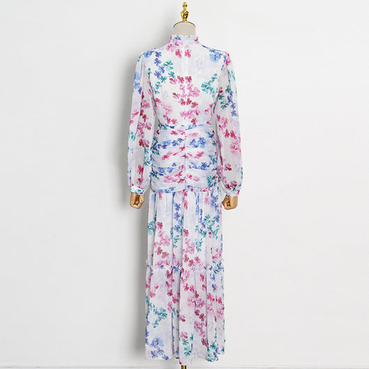 Vestido Estampado con Cuello Mao y Mangas Globo Plisadas - Image 25