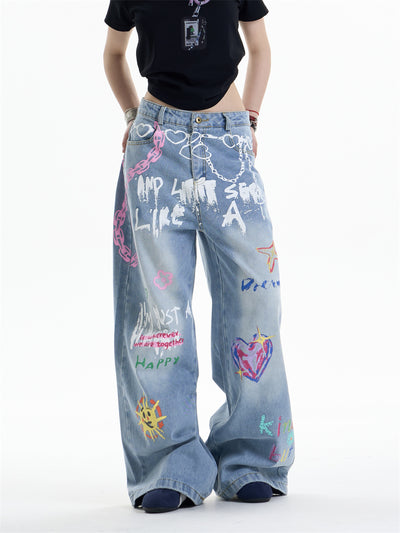 Pantalones Rectos Anchos con Cadena Estampada para Mujer - Image 16
