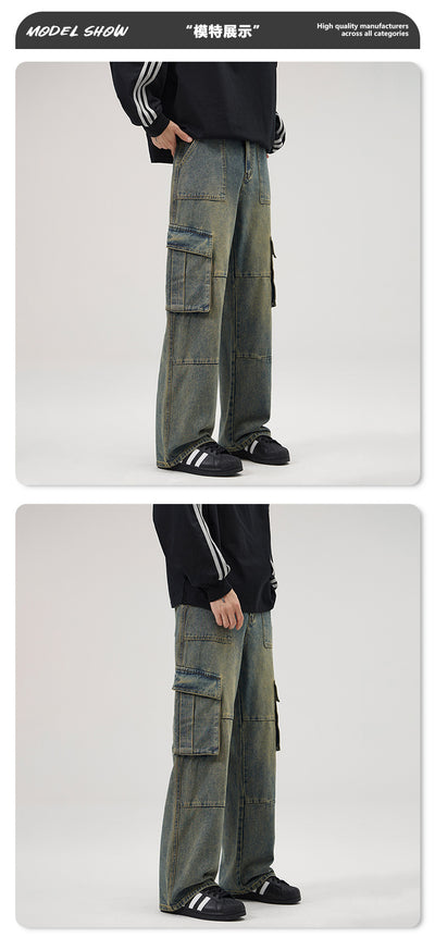 Pantalones Vaqueros Vintage Estilo Americano con Múltiples Bolsillos - Image 11