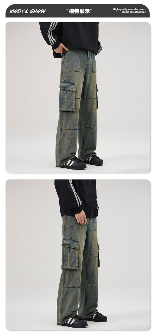 Pantalones Vaqueros Vintage Estilo Americano con Múltiples Bolsillos - Image 11