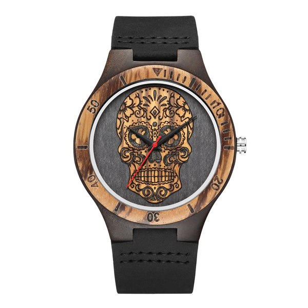 Reloj de Madera Calavera con Movimiento de Cuarzo y Doble Color - Image 5