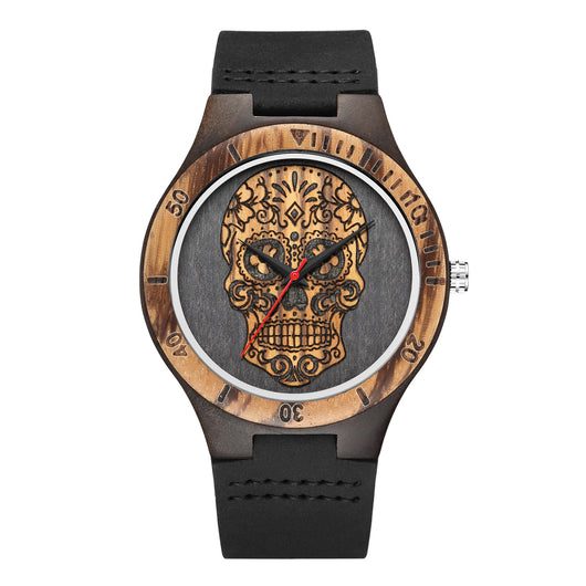 Reloj de Madera Calavera con Movimiento de Cuarzo y Doble Color - Image 5