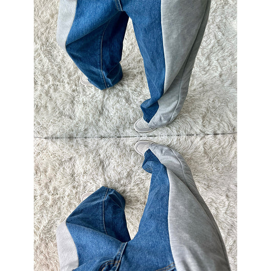 Pantalón Vaquero Talle Alto Pierna Ancha con Costuras Contrastantes para Mujer - Image 4