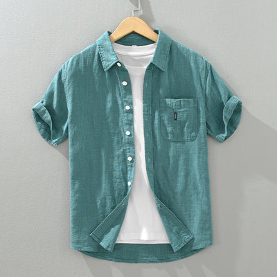 Camisa Casual de Algodón y Lino en Colores Sólidos - Image 8