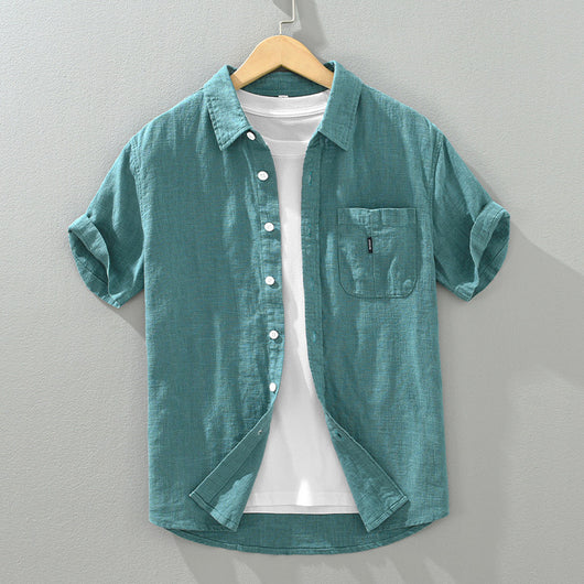 Camisa Casual de Algodón y Lino en Colores Sólidos - Image 8