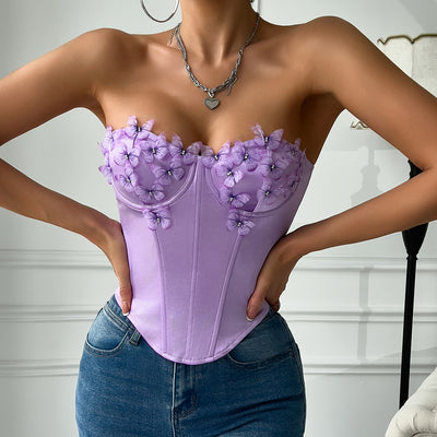 Top Tubo Satinado con Diamantes y Diseño Mariposa - Image 6