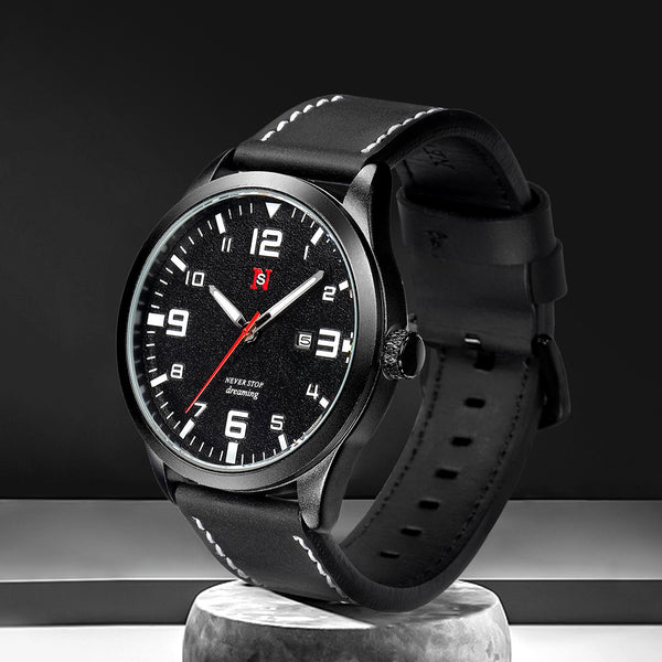 Reloj de Cuarzo para Hombre con Correa de Cuero, Esfera Grande y Calendario