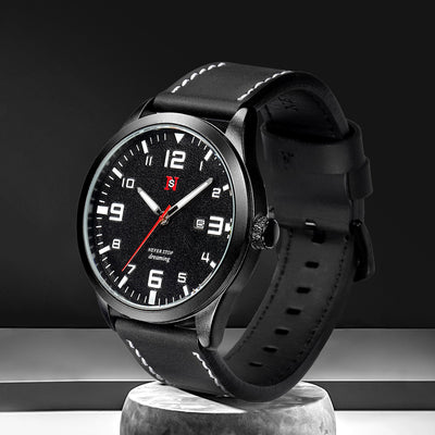 Reloj de Cuarzo para Hombre con Correa de Cuero, Esfera Grande y Calendario