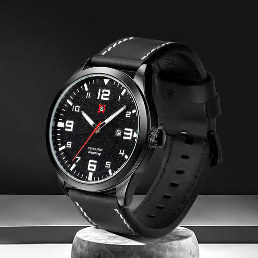Reloj de Cuarzo para Hombre con Correa de Cuero, Esfera Grande y Calendario