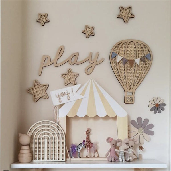 Globo Aerostático de Ratán con Arcoíris, Estrellas y Luna para Decoración Infantil