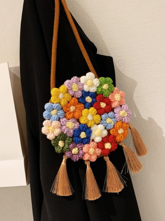 Bolsa Redonda Étnica Esponjosa para Mujer - Diseño Floral 2025 - Image 3
