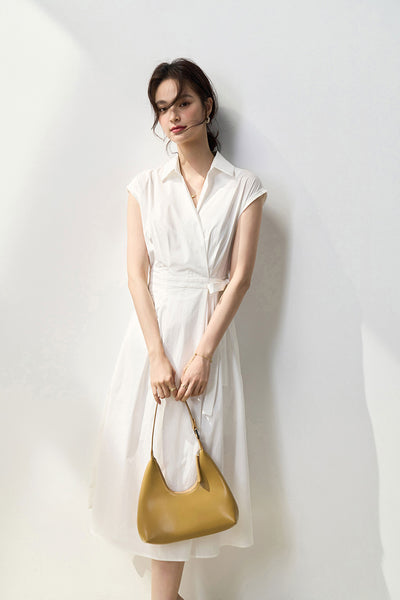 Vestido Camisero Ajustado de Algodón con Pliegues Simétricos y Corte Vertical - Image 22