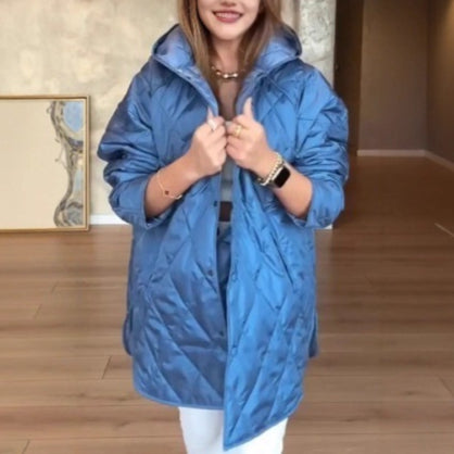 Chaqueta Acolchada Ligera con Capucha para Mujer - Diseño Rombo Casual