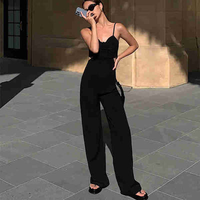 Jumpsuit de Escote V y Cintura Alta con Piernas Anchas