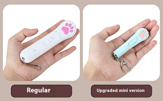 Light purple paw-shaped cat laser pointer toy with USB charging, featuring multiple red laser patterns, soft white light, and UV light. - Image 16