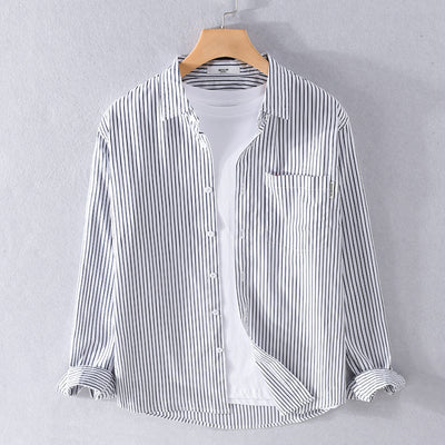 Camisa Casual Hombre a Rayas Azul Otoño Estilo Coreano - Image 6