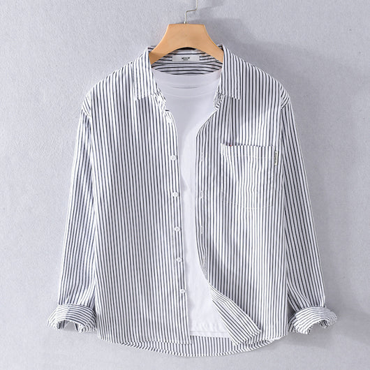 Camisa Casual Hombre a Rayas Azul Otoño Estilo Coreano - Image 6