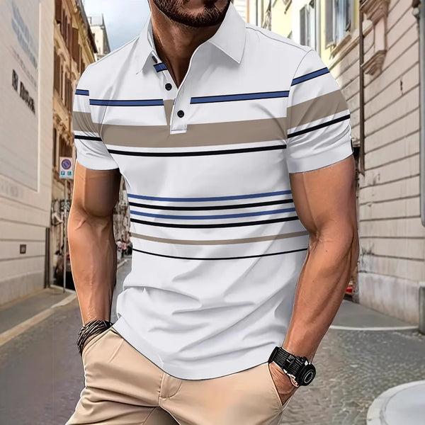 Camiseta Manga Corta a Rayas para Hombre - Estilo Business Casual