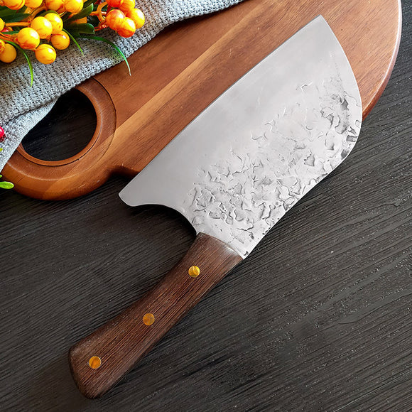 Cuchillo de Cocina Forjado a Mano en Acero Inoxidable con Mango de Madera