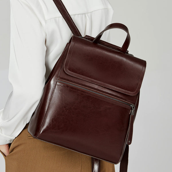 Mochila Vintage de Cuero Encerado para Mujer