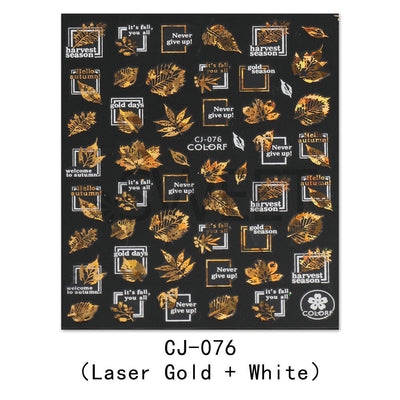 Stickers de Uñas 3D Adhesivos Hoja de Arce Dorada Láser con Letras - Image 9