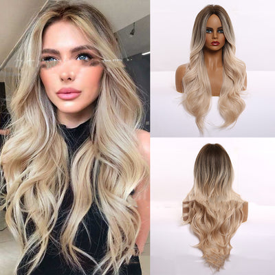 Peluca Larga Rizada Degradado Oro Blanco para Mujer - Image 3