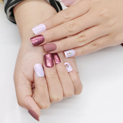 Set de 24 Uñas Postizas Nude Metalizado Mate - Image 8