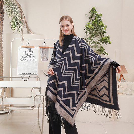 Chal Poncho con Abertura Lateral y Patrón Espiga Elegante - Image 7