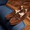 Mocassins Retrô de Couro Genuíno Feitos à Mão