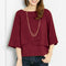 Blusa Casual de Camada Dupla Gola Redonda Cor Lisa para o Verão