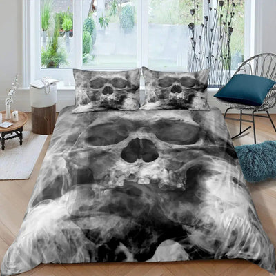 Juego de Edredón Gótico con Estampado de Calaveras